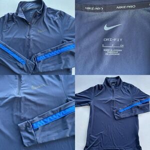 Nike Pro Dri-FIT 1/4 Zip Long Sleeve Shirt Blue Black S Training Top